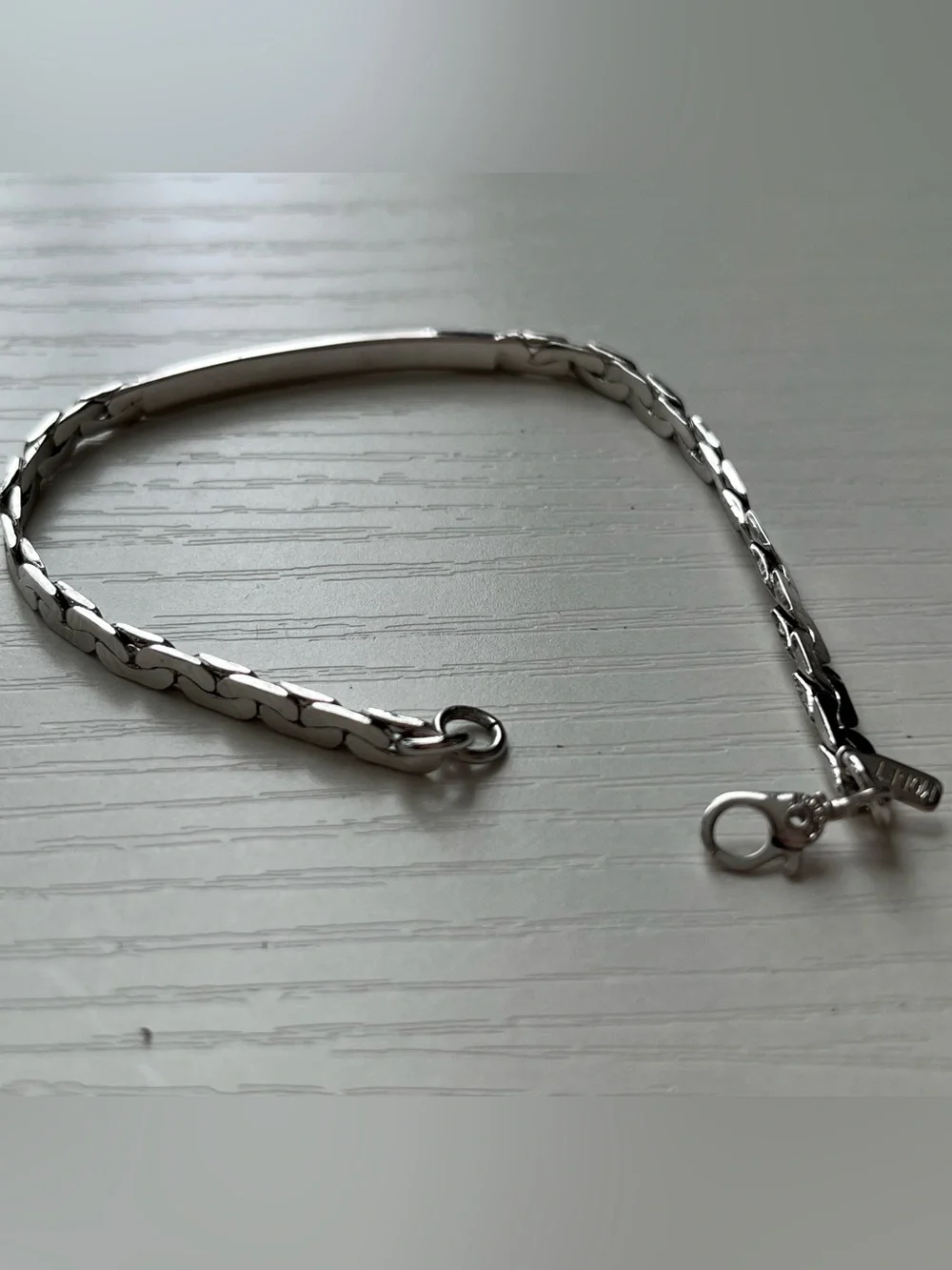 Vintage Monet Silver Tone ID Bar Flat Link Chain Bracelet Signed